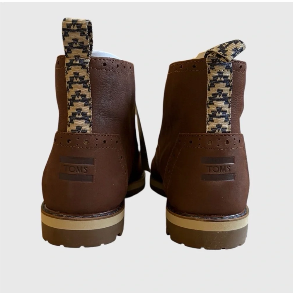 Tom’s Men's Hombres Brogue Leather Chestnut Brown Blue Preppy Boots